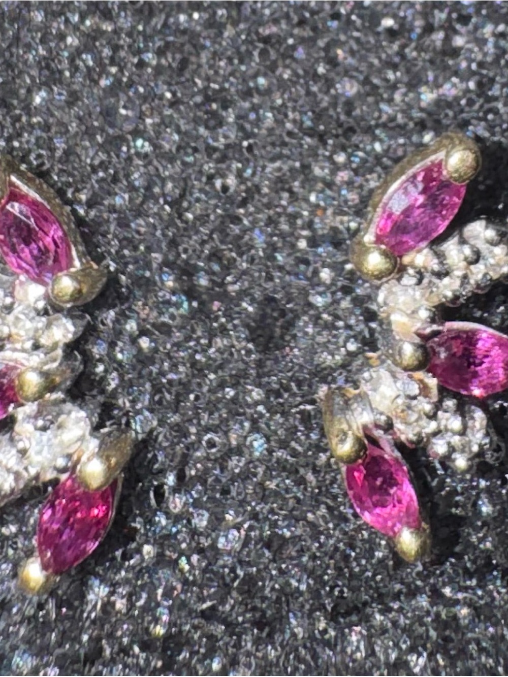 Vintage 14K Gold Marquise Ruby & Diamond Cluster Earring Set Left Right no backs - Picture 5 of 6